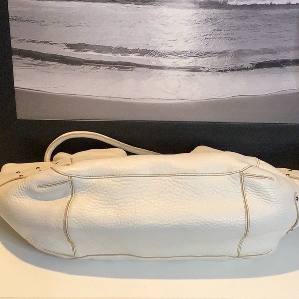 Cole Haan Pebbled Ivory Cream Leather Ruched Top Handbag - Picture 8 of 12